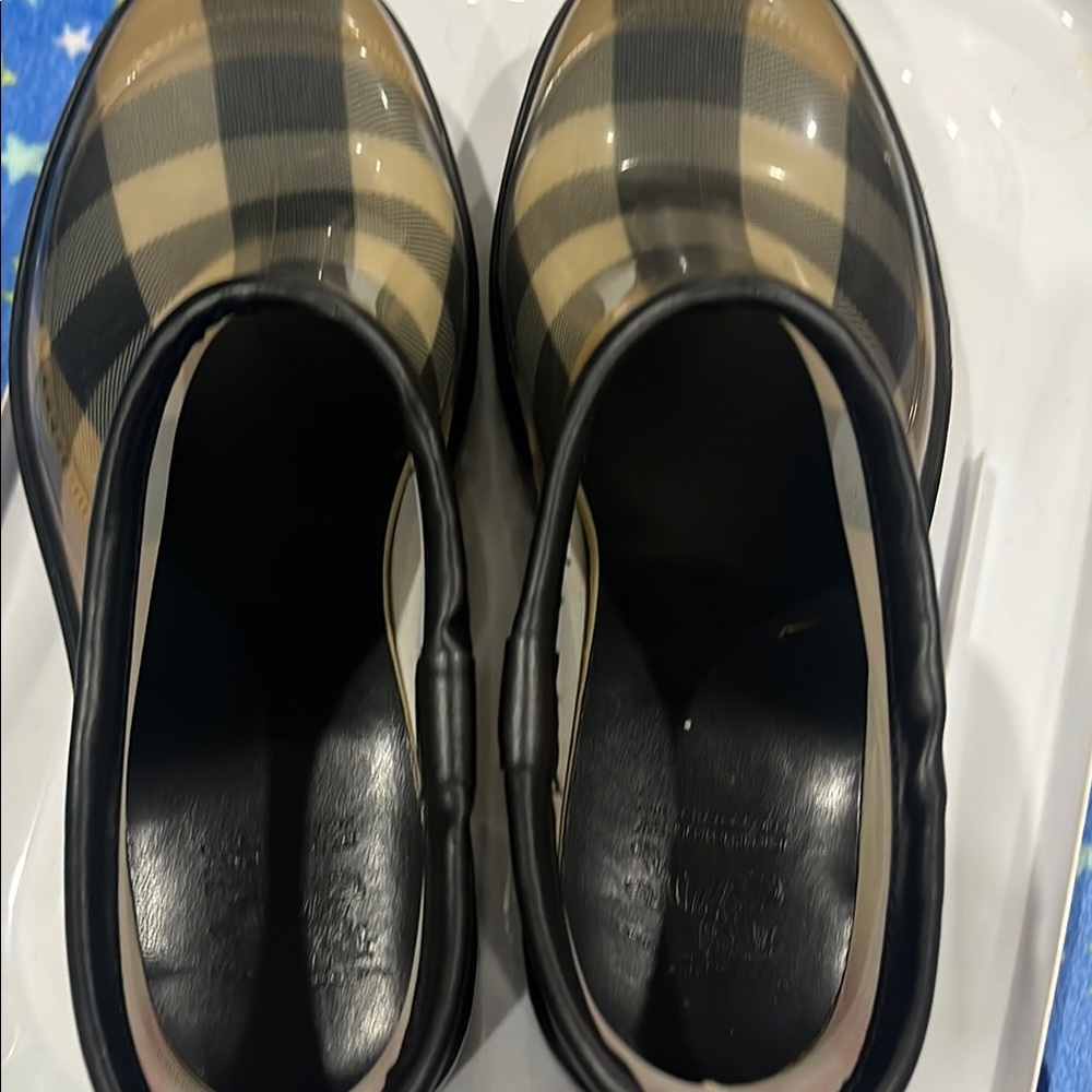 Burberry Black and Tan Winter Rain Boots with Classic Plaid